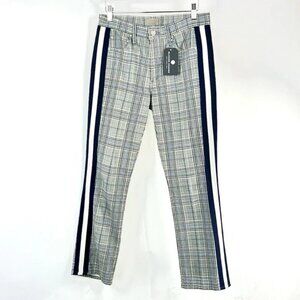 MOTHER The Insider Blue Plaid Side Stripe Ankle Jean